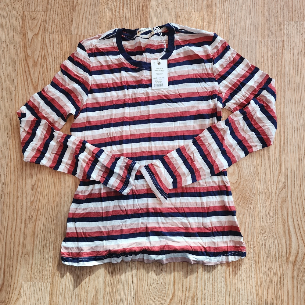 Striped Long-Sleeve Knit Top in Red, Navy & White